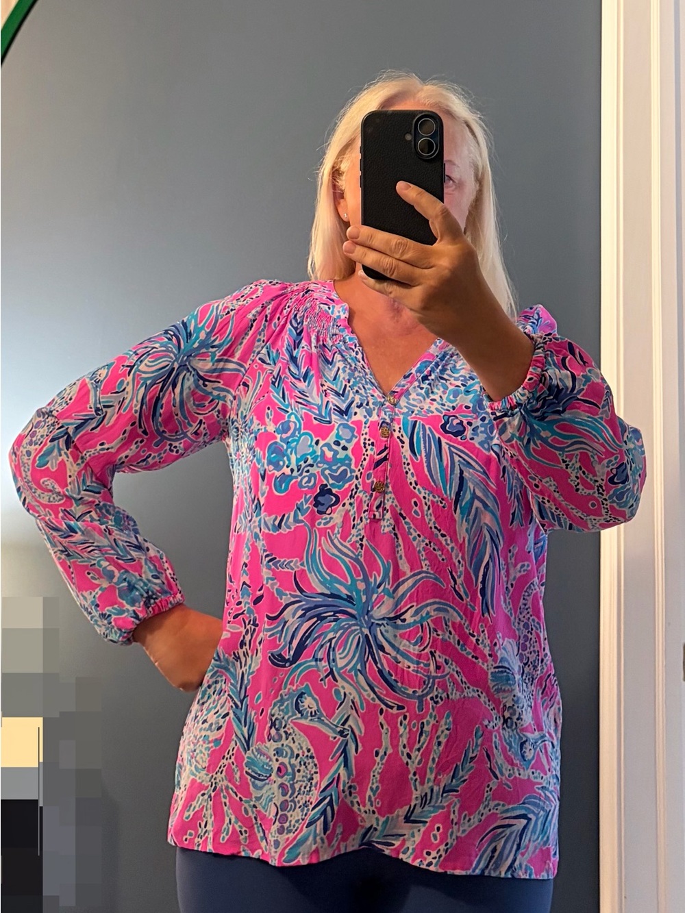 Women’s Pink Floral Long-Sleeve Blouse